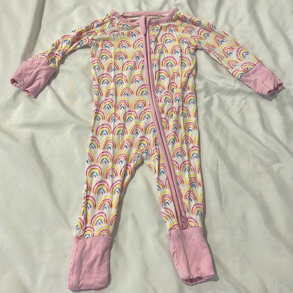 Little Sleepies rainbow footie pajama sz Newborn VGUC